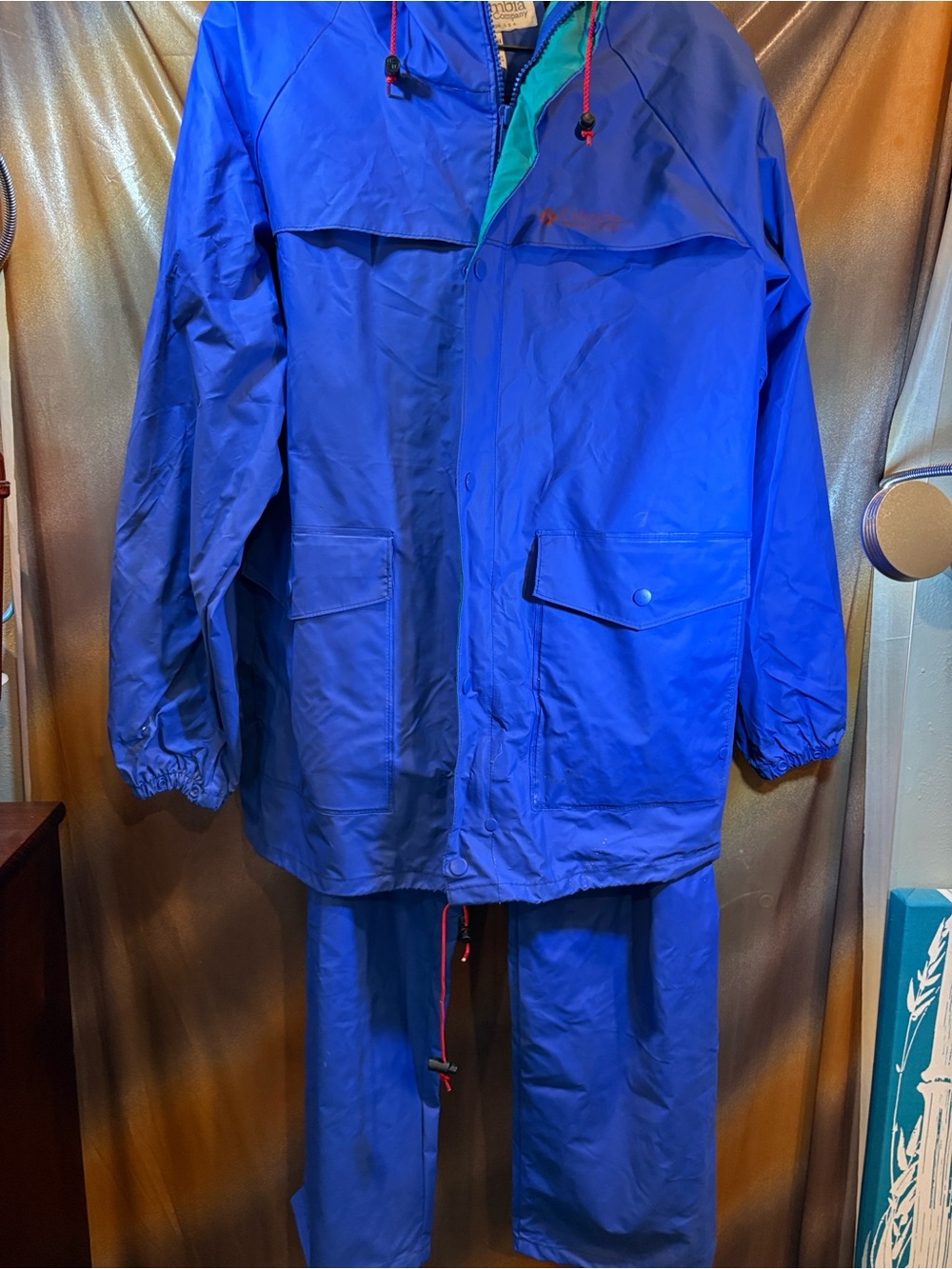 Vintage 80’s Columbia Men's Blue Rain Jacket and Pants Set. CC